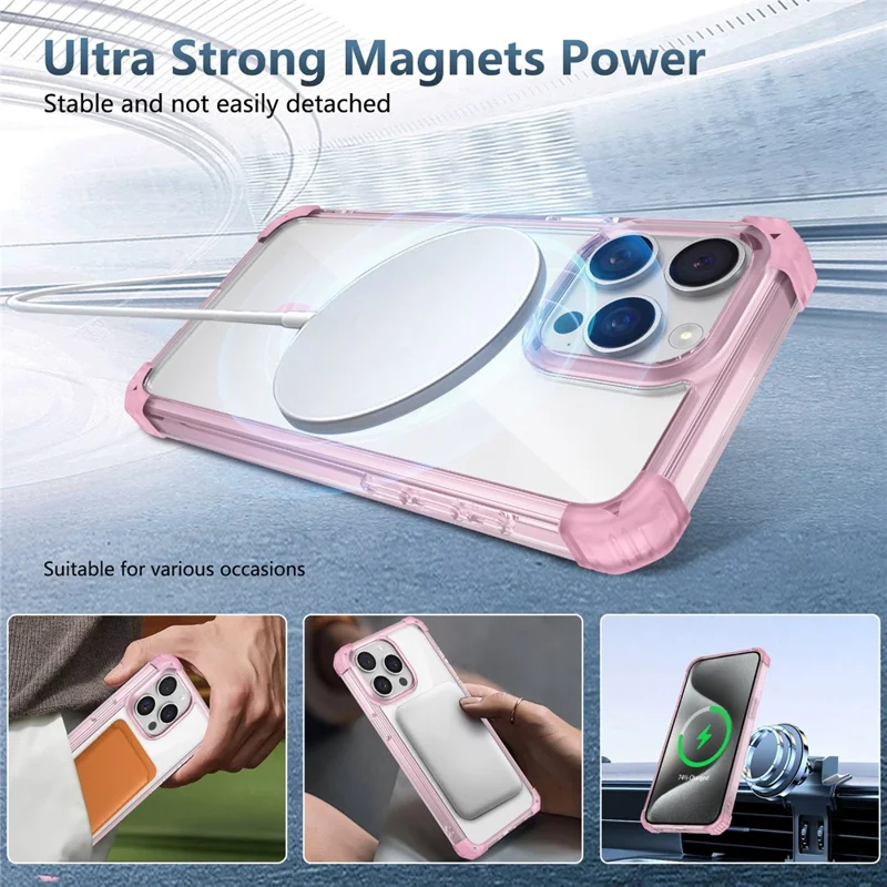 For iPhone 13 Pro Max Magnetic Phone Case TPU+PC Back Cover Compatible with Magsafe - Transparent Pink
