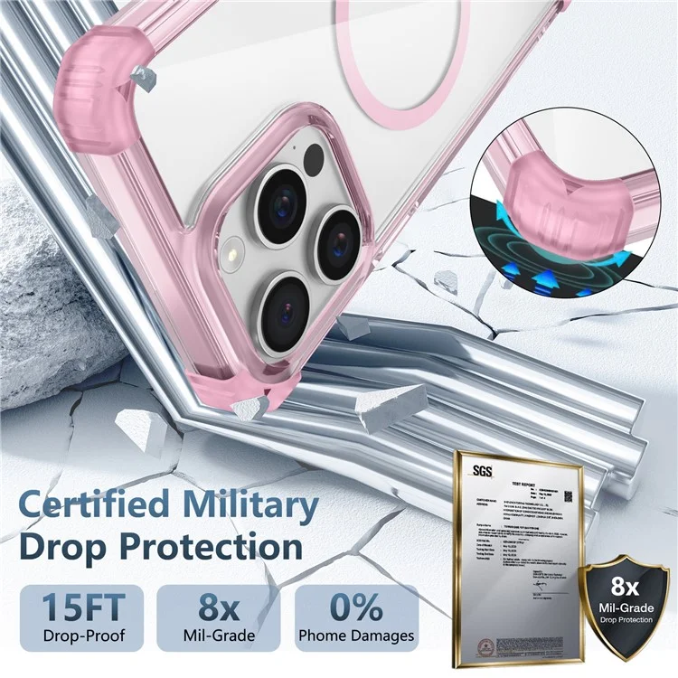 Pour iPhone 13 Pro Clear Case TPU+PC Slim Phone Cases Compatible avec Magsafe - Transparent Rose