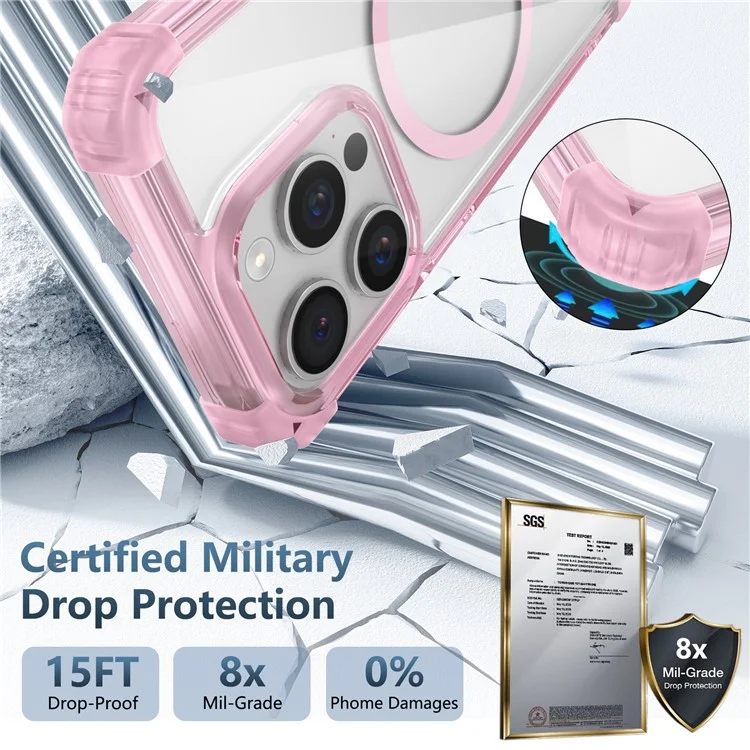 For iPhone 14 Pro Max Case Compatible with Magsafe TPU+PC Reinforced Corners Protection Phone Cover - Transparent Pink