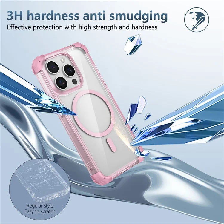 For iPhone 14 Pro Max Case Compatible with Magsafe TPU+PC Reinforced Corners Protection Phone Cover - Transparent Pink