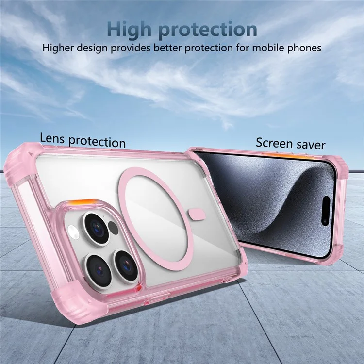 For iPhone 14 Pro Max Case Compatible with Magsafe TPU+PC Reinforced Corners Protection Phone Cover - Transparent Pink