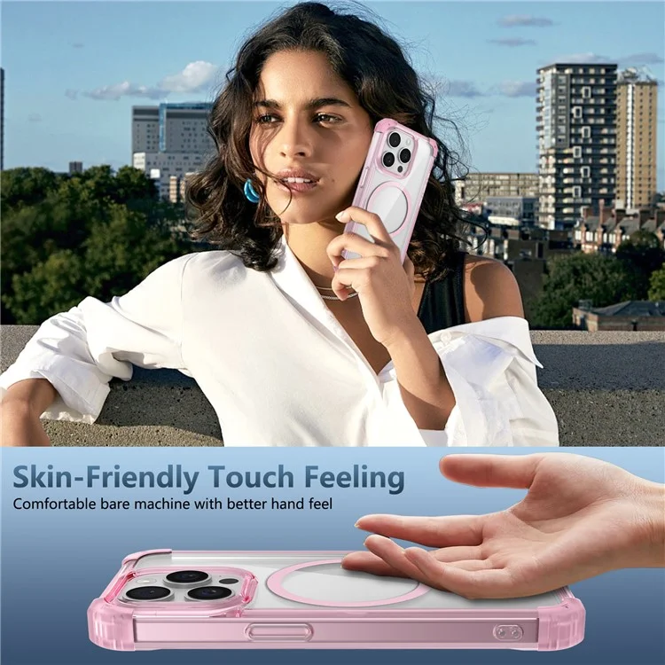For iPhone 14 Pro Max Case Compatible with Magsafe TPU+PC Reinforced Corners Protection Phone Cover - Transparent Pink