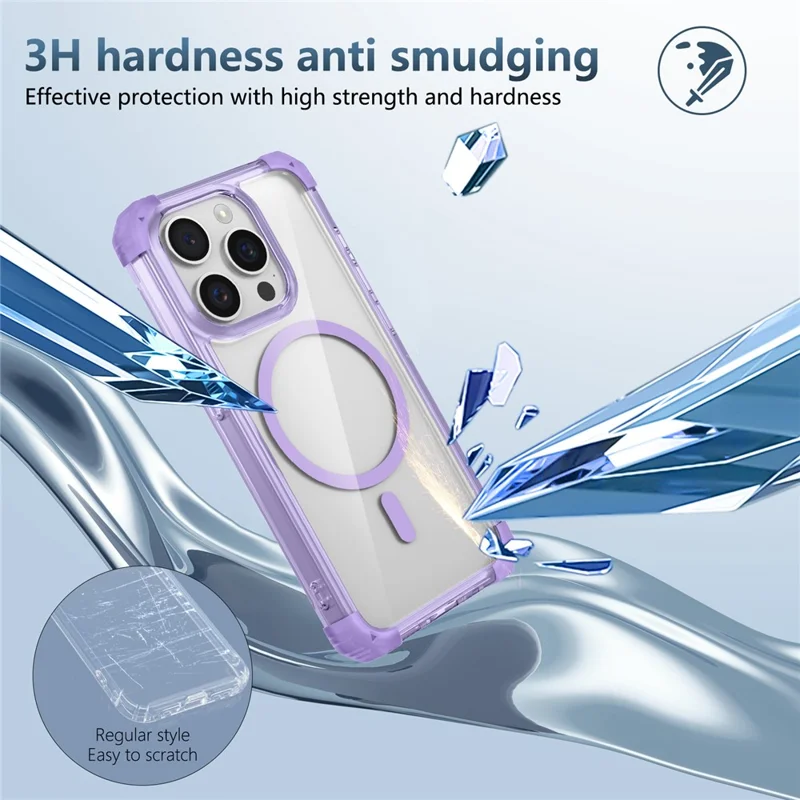 For iPhone 14 Pro Clear Case TPU+PC Hybrid Drop-proof Phone Cover Compatible with MagSafe - Transparent Purple