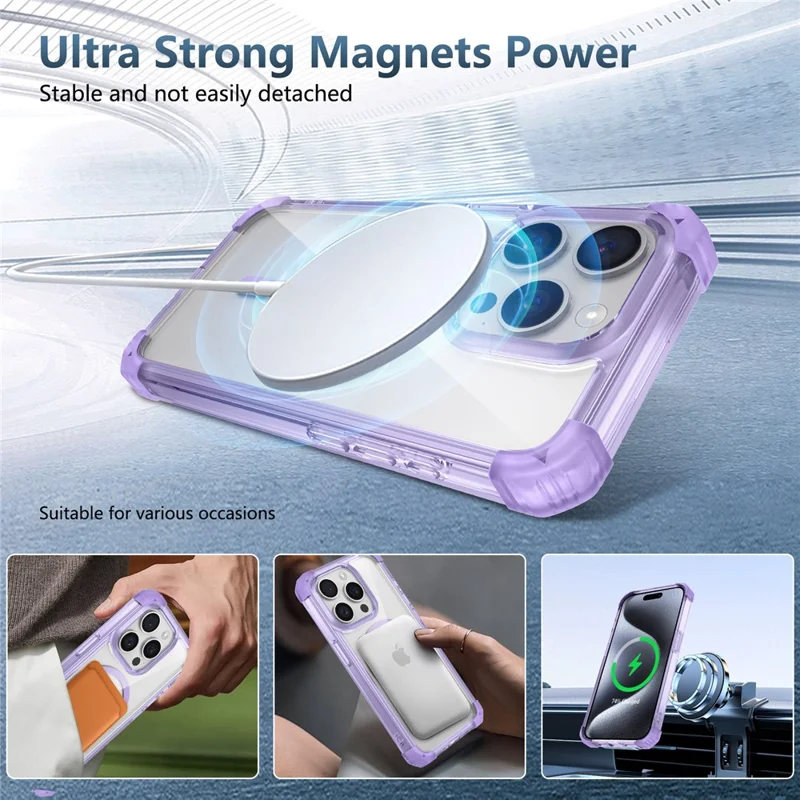 For iPhone 14 Pro Clear Case TPU+PC Hybrid Drop-proof Phone Cover Compatible with MagSafe - Transparent Purple