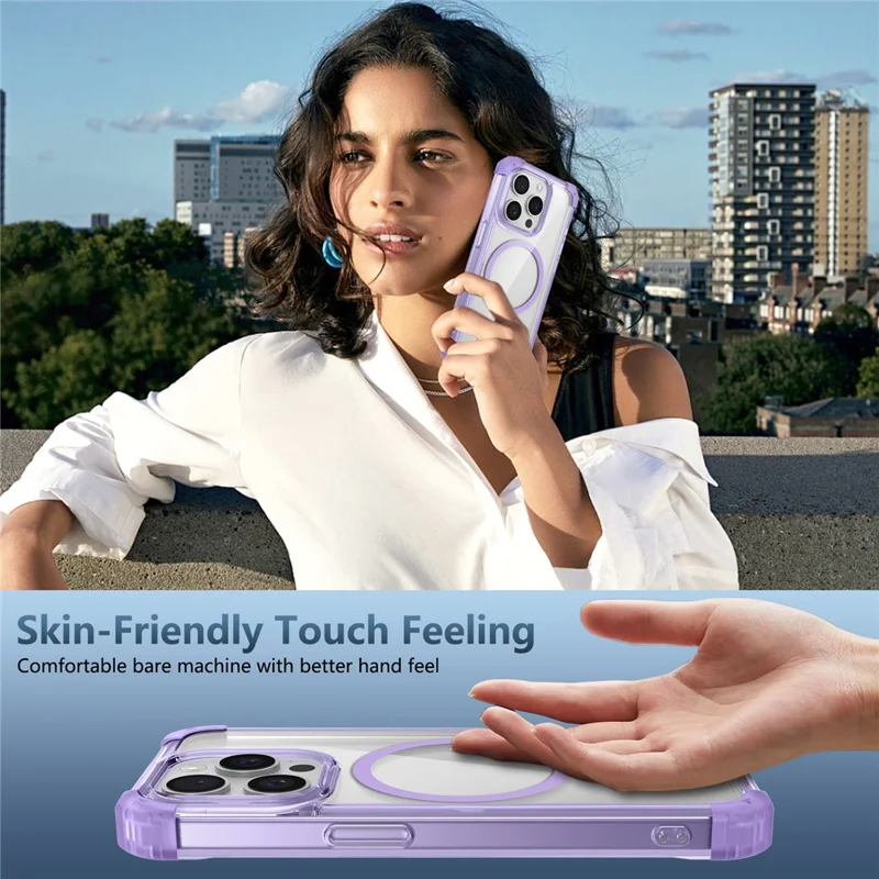 For iPhone 14 Pro Clear Case TPU+PC Hybrid Drop-proof Phone Cover Compatible with MagSafe - Transparent Purple