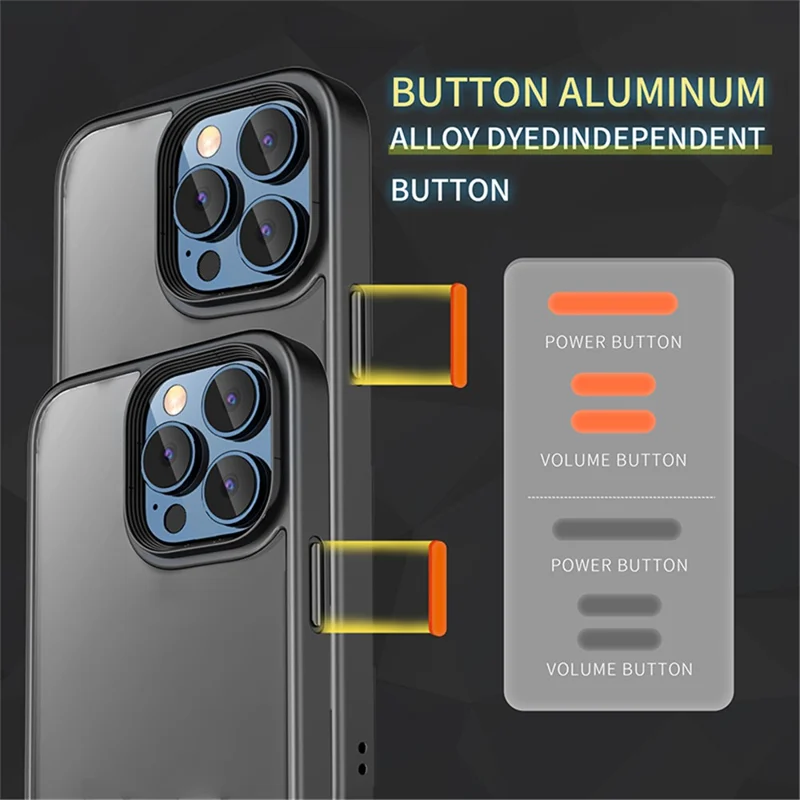 MOCOLO K33 For iPhone 15 Pro Max Matte Case Aluminum Alloy Button TPU+PC Phone Cover (MOQ: 100) - Black
