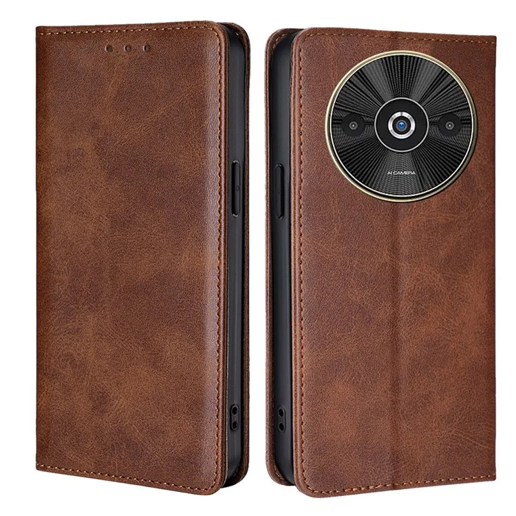 Pour Xiaomi Redmi A3 / Poco C61 4G Étui en cuir magnétique Calf Textured Mobile Phone Cover - Marron