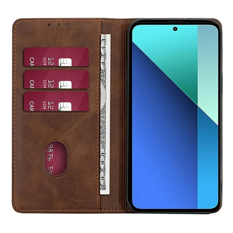 Pour Xiaomi Redmi A3 / Poco C61 4G Étui en cuir magnétique Calf Textured Mobile Phone Cover - Marron