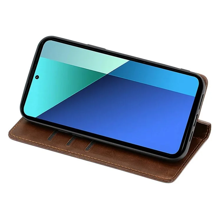 Pour Xiaomi Redmi A3 / Poco C61 4G Étui en cuir magnétique Calf Textured Mobile Phone Cover - Marron