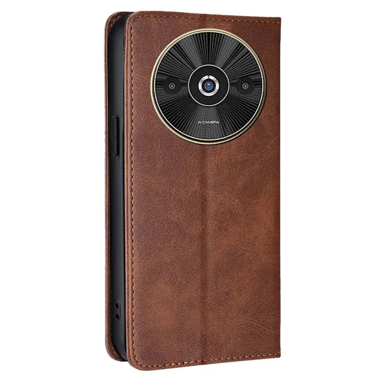 Pour Xiaomi Redmi A3 / Poco C61 4G Étui en cuir magnétique Calf Textured Mobile Phone Cover - Marron