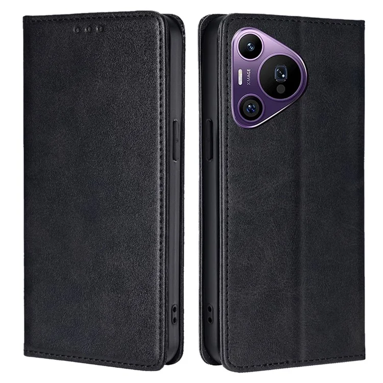 Per Huawei Pura 70 Pro / Pura 70 Pro+ Custodia Magnetica in Pelle Texture Vitello con Portafoglio e Supporto - Nero
