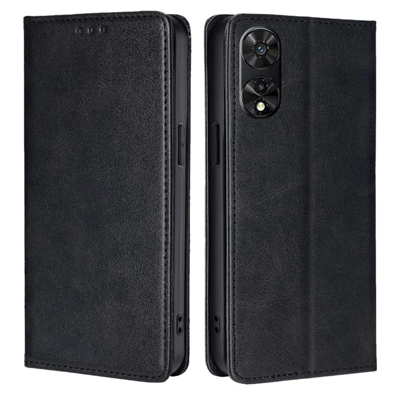 For TCL 505 Case Card Holder Calf Texture Bump Proof Phone Stand Cover - Black