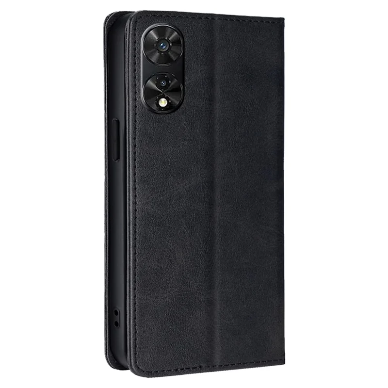 For TCL 505 Case Card Holder Calf Texture Bump Proof Phone Stand Cover - Black