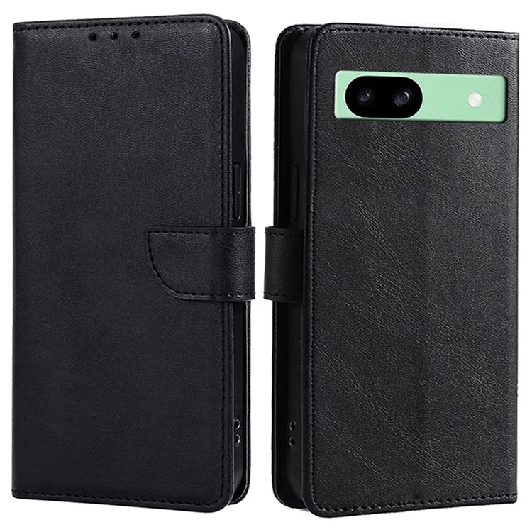 For Google Pixel 8a Case Calf Texture PU Leather Wallet Phone Cover with Magnetic Clasp - Black