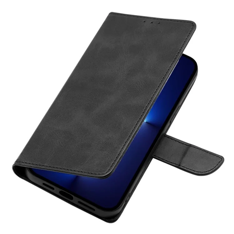 For Google Pixel 8a Case Calf Texture PU Leather Wallet Phone Cover with Magnetic Clasp - Black