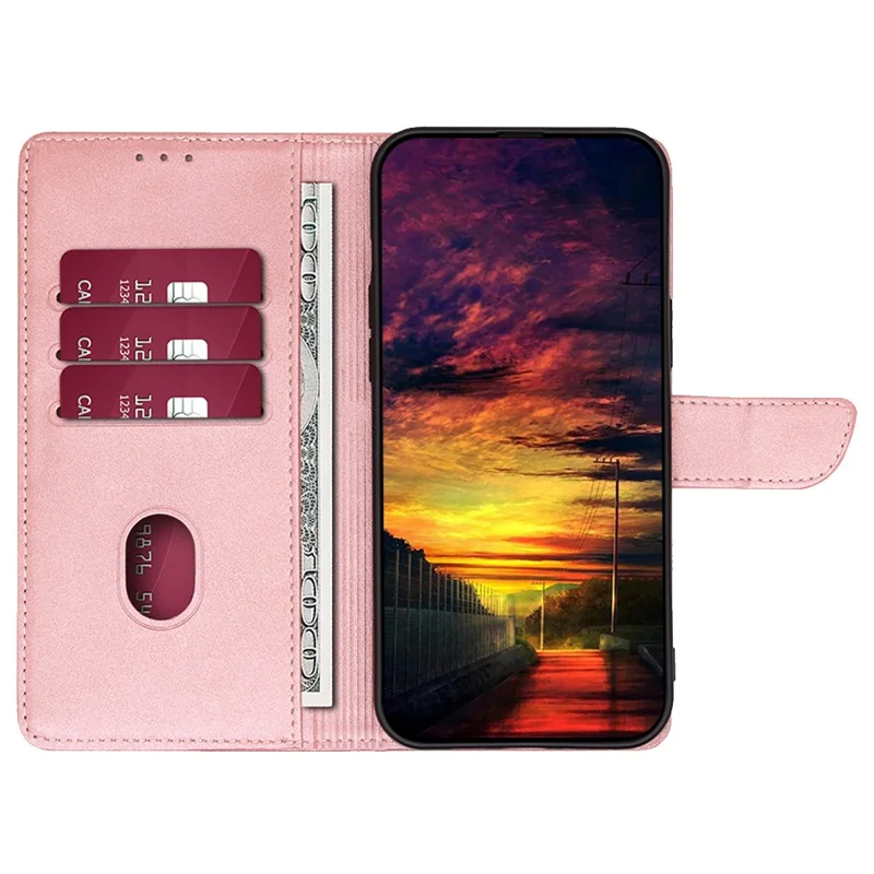 For Google Pixel 8a Case Calf Texture PU Leather Wallet Phone Cover with Magnetic Clasp - Rose Gold