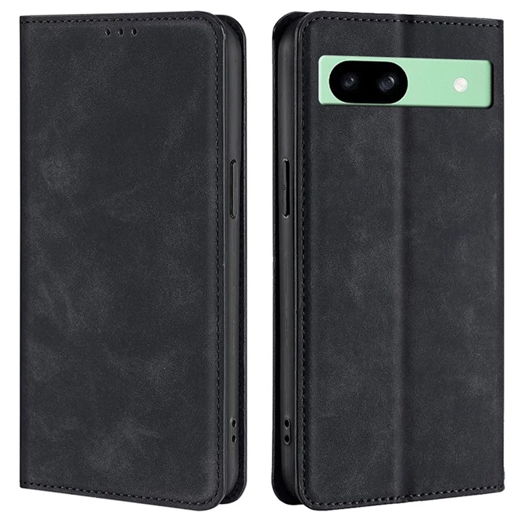 For Google Pixel 8a Case Skin-Touch PU Leather Card Holder Phone Cover - Black