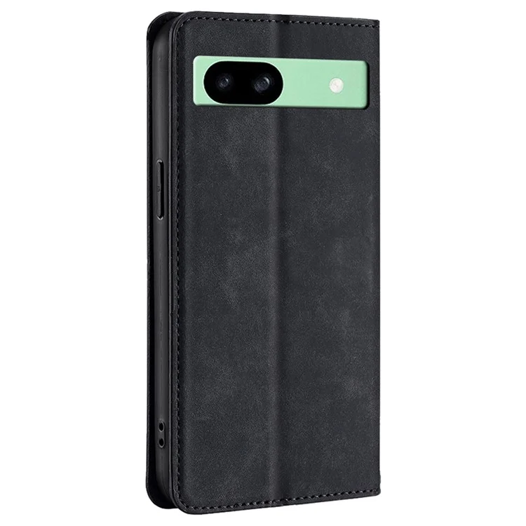 For Google Pixel 8a Case Skin-Touch PU Leather Card Holder Phone Cover - Black