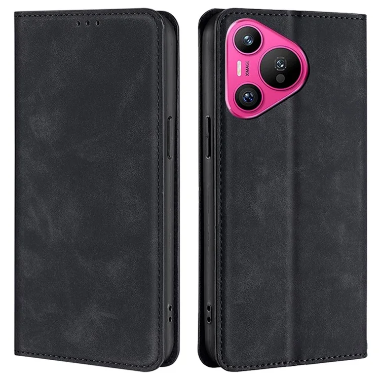 Pour Huawei Pura 70 Étui en cuir PU Housse de téléphone avec fente pour carte Skin-Touch - Noir
