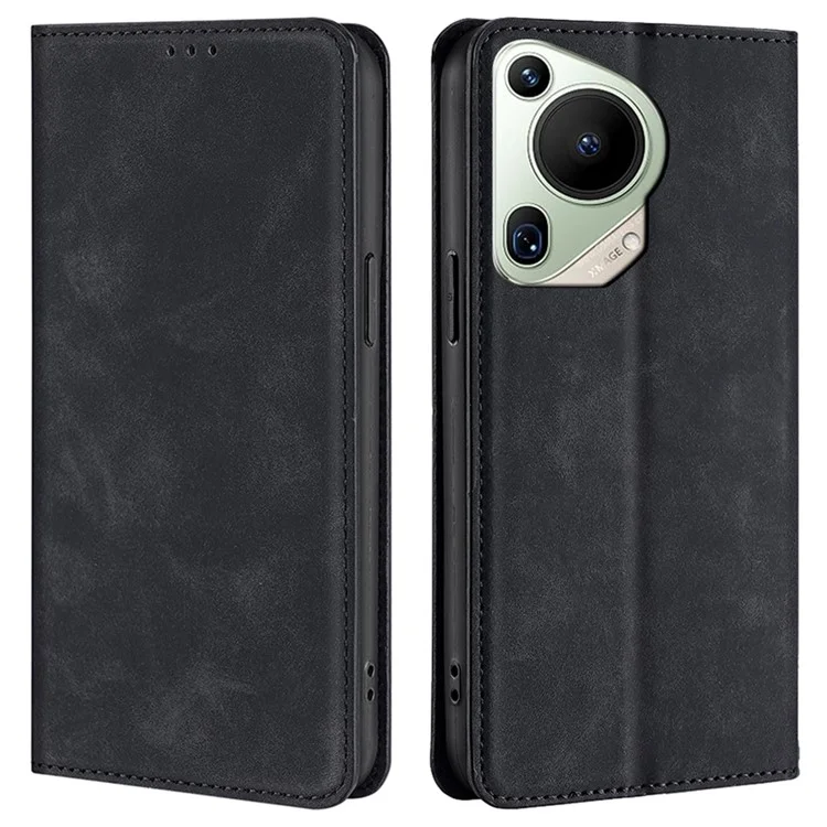 Pour Huawei Pura 70 Ultra Case PU Leather Hidden Magnetic Adsorption Flip Phone Cover - Noir