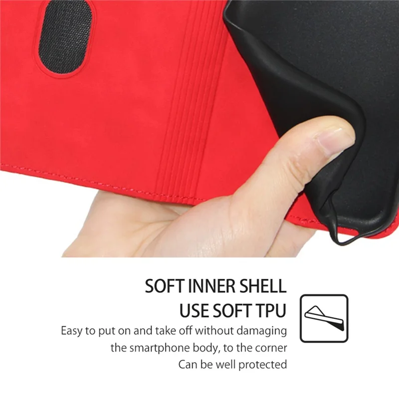 For Samsung Galaxy M55 5G / C55 5G / F55 5G Card Slot Phone Case Skin-Touch Feeling PU Leather Cover - Red