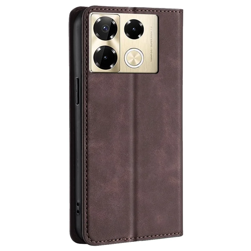 For Infinix Note 40 Pro 4G Case PU Leather Magnetic Adsorption Folding Stand Phone Cover - Dark Brown