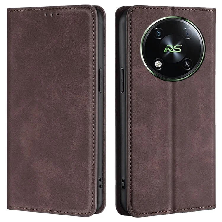 For itel RS4 4G Case with Card Holder PU Leather Soft Skin-Touch Phone Cover - Dark Brown