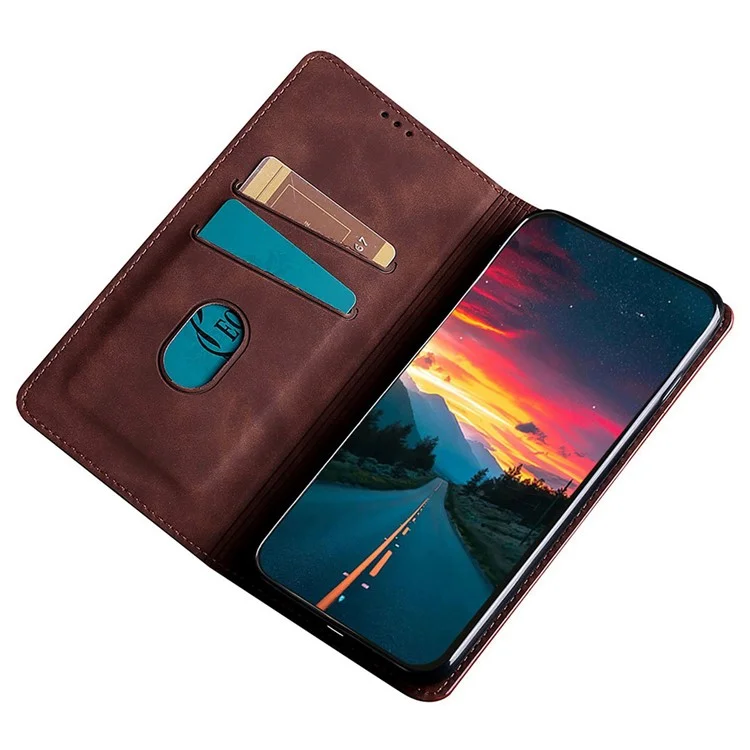 For itel RS4 4G Case with Card Holder PU Leather Soft Skin-Touch Phone Cover - Dark Brown