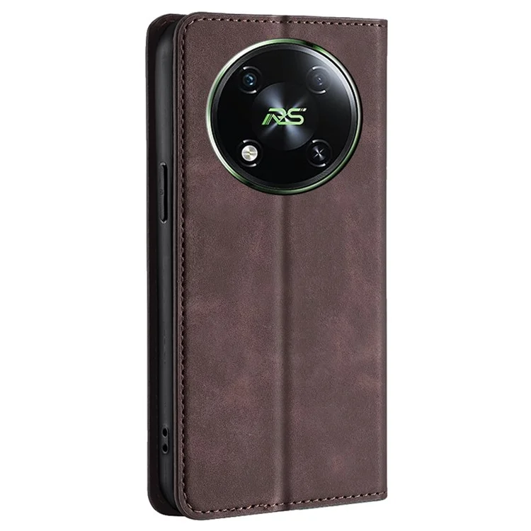 For itel RS4 4G Case with Card Holder PU Leather Soft Skin-Touch Phone Cover - Dark Brown