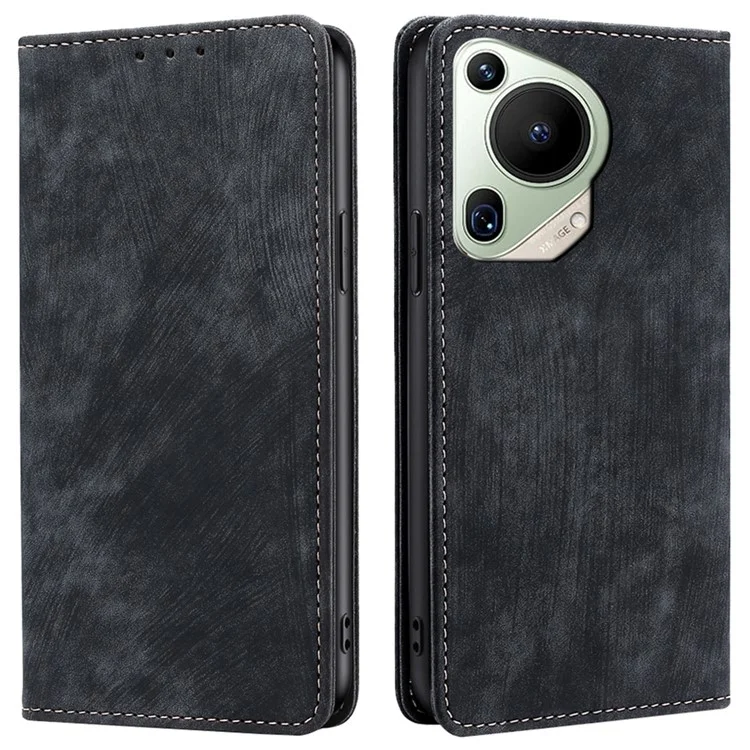 Для Huawei Pura 70 Ultra Case PU Leather Magnetic Flip Folio Phone Cover RFID Blocking - Black