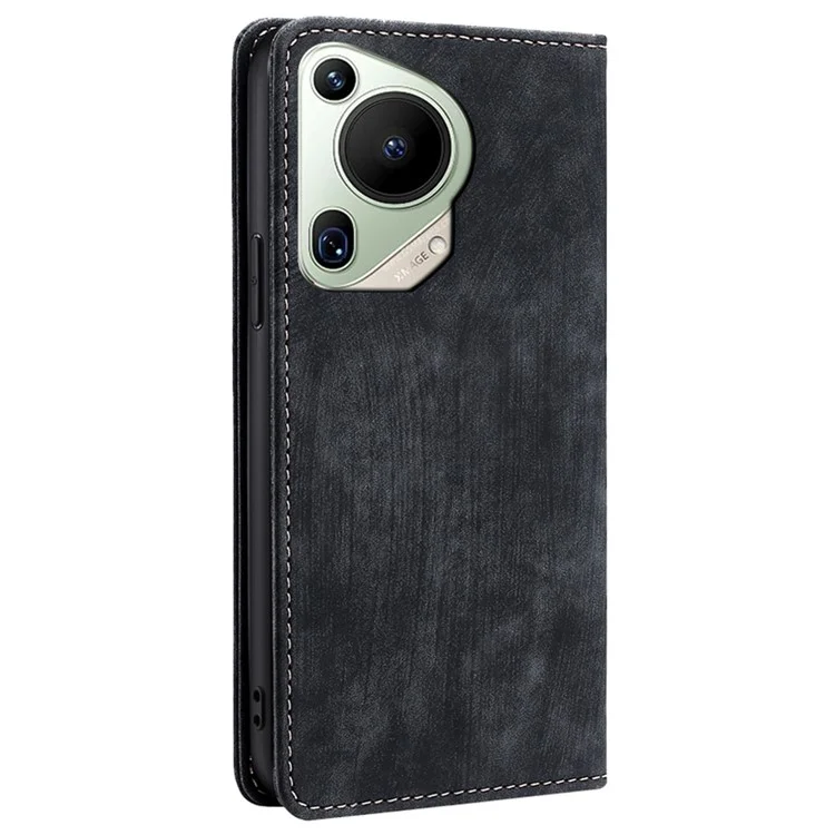 Для Huawei Pura 70 Ultra Case PU Leather Magnetic Flip Folio Phone Cover RFID Blocking - Black