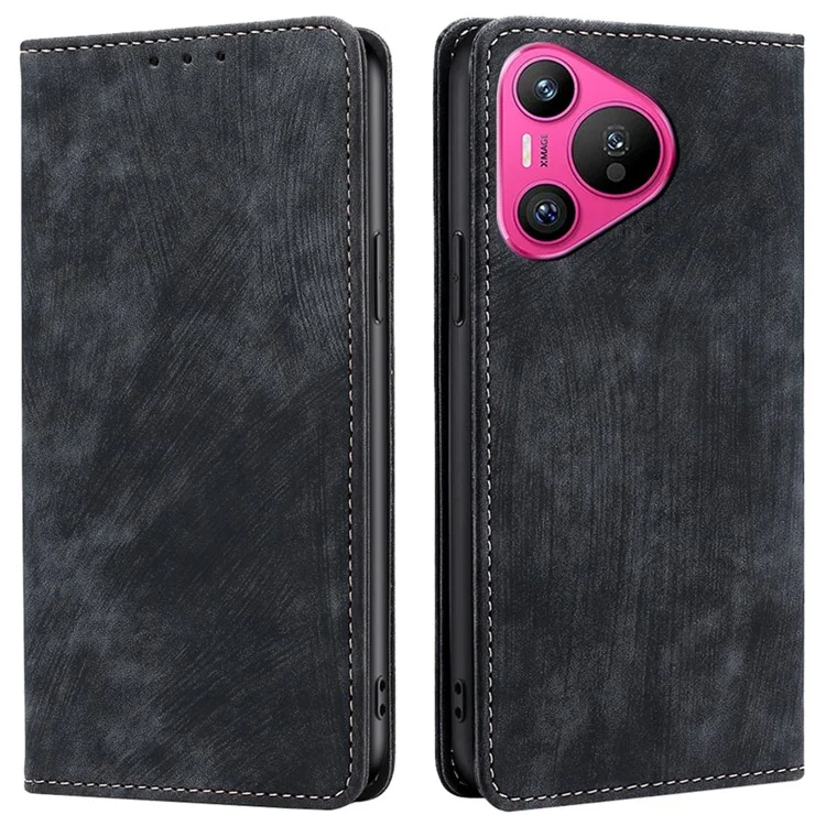 Pour Huawei Pura 70 Case RFID Blocking PU Leather Wallet Stand Anti-scratch Phone Cover - Noir