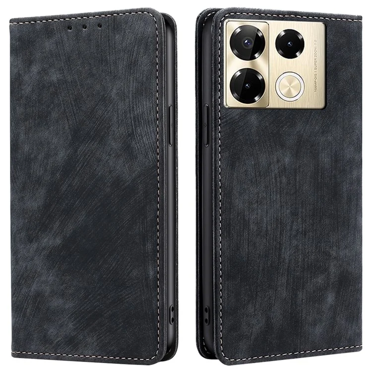 Pour Infinix Note 40 Pro 4G Étui en Cuir PU Bloquage RFID Fentes pour Cartes Housse de Téléphone - Noir 