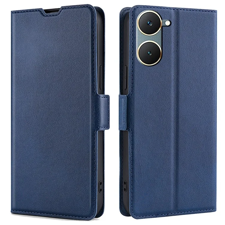 For vivo Y03 Mobile Phone Case Wholesale Card Slots Stand PU Leather Cover - Blue