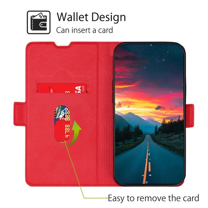 For Xiaomi Redmi A3 4G / Poco C61 4G Case Card Slots PU Leather Stand Phone Cover - Red