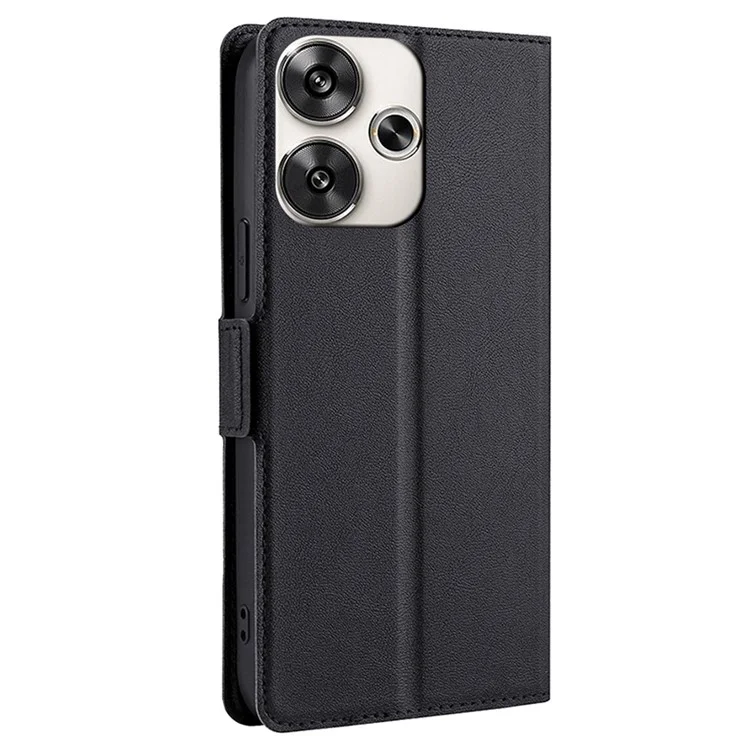 For Xiaomi Redmi Turbo 3 5G / Poco F6 5G Case PU Leather Magnetic Clasp Stand TPU Inner Shell Phone Cover - Black