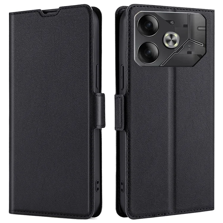 For TECNO Pova 6 5G Leather Case Card Slots Phone Cover Side Magnetic Clasp - Black