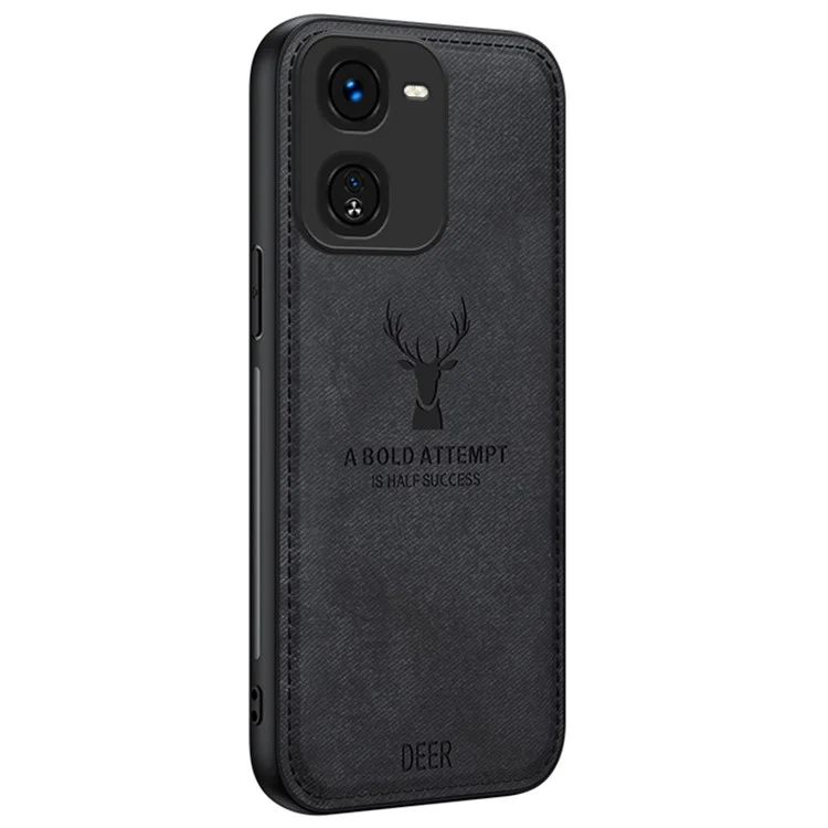 Per il telefono cellulare vivo iQOO Z9x 5G, custodia in tessuto con texture in pelle, copertura in PC+TPU - Modello Cervo - Colore Nero