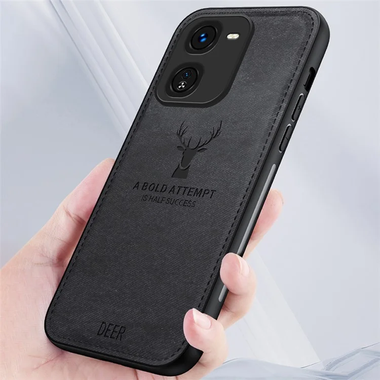 Per il telefono cellulare vivo iQOO Z9x 5G, custodia in tessuto con texture in pelle, copertura in PC+TPU - Modello Cervo - Colore Nero