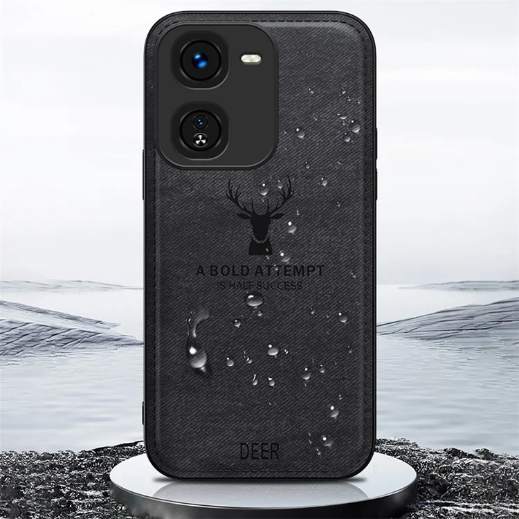 Per il telefono cellulare vivo iQOO Z9x 5G, custodia in tessuto con texture in pelle, copertura in PC+TPU - Modello Cervo - Colore Nero