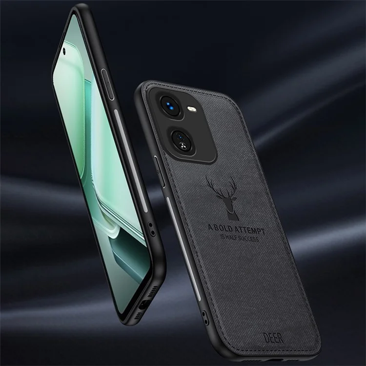 Per il telefono cellulare vivo iQOO Z9x 5G, custodia in tessuto con texture in pelle, copertura in PC+TPU - Modello Cervo - Colore Nero