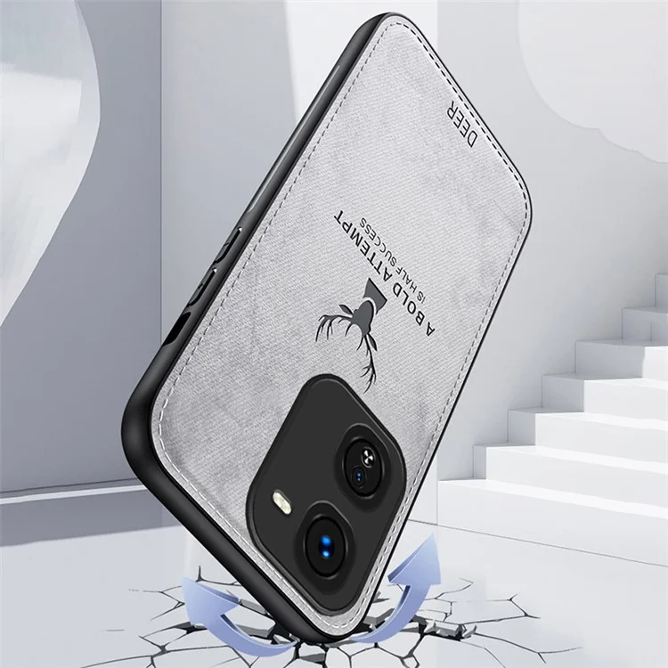 Per il telefono cellulare vivo iQOO Z9x 5G, custodia in tessuto con texture in pelle, copertura in PC+TPU - Modello Cervo - Colore Nero