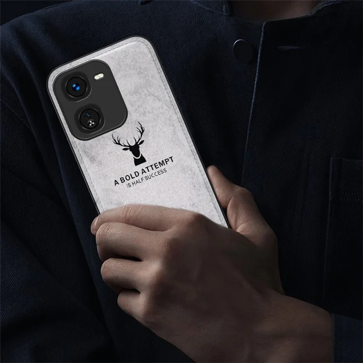 Per il telefono cellulare vivo iQOO Z9x 5G, custodia in tessuto con texture in pelle, copertura in PC+TPU - Modello Cervo - Colore Nero