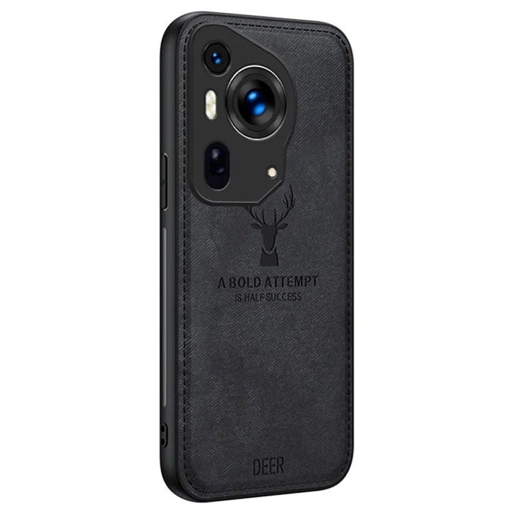 Pour Huawei Pura 70 Ultra Case Deer Pattern PU Leather Coated PC+TPU Hybrid Phone Cover - Noir