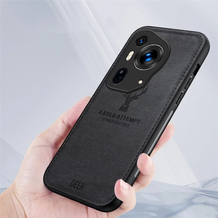 Pour Huawei Pura 70 Ultra Case Deer Pattern PU Leather Coated PC+TPU Hybrid Phone Cover - Noir