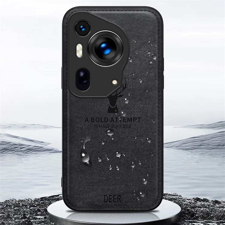 Pour Huawei Pura 70 Ultra Case Deer Pattern PU Leather Coated PC+TPU Hybrid Phone Cover - Noir