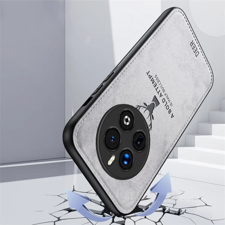Para Realme 12 4G / 12+ 5G Case Cloth Texture Leather+PC+TPU Phone Cover Deer Pattern - Black