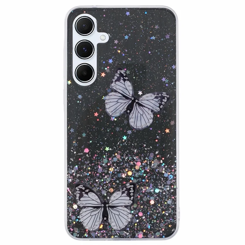AW Series For Samsung Galaxy A55 5G Case Butterfly Pattern TPU+PVC Phone Cover - Black