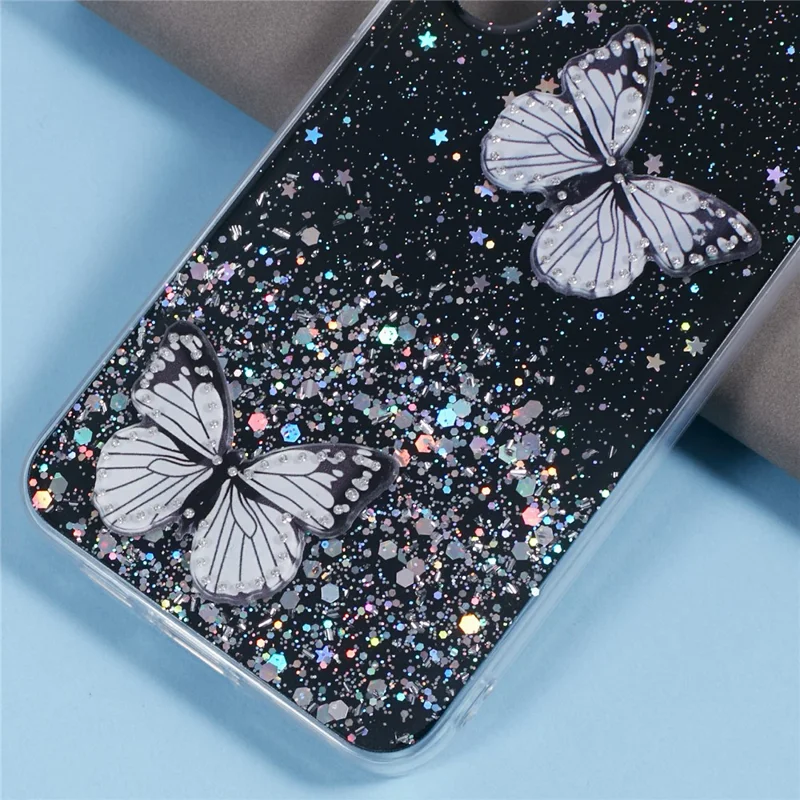 AW Series For Samsung Galaxy A55 5G Case Butterfly Pattern TPU+PVC Phone Cover - Black