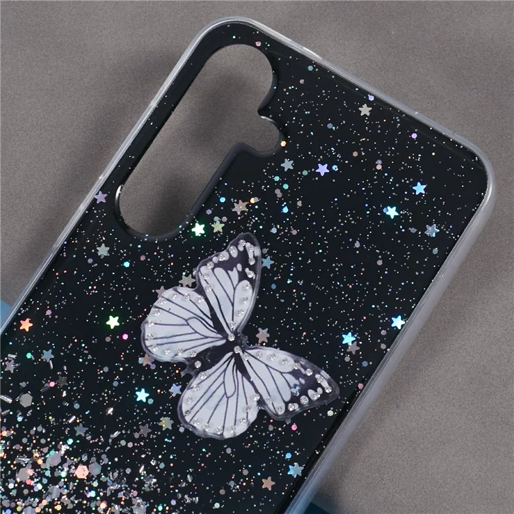 Série AW pour Samsung Galaxy A25 5G (Global) (161,0 x 76,5 x 8,3 mm) Coque Glitter Butterfly Pattern TPU Cover Phone - Noir